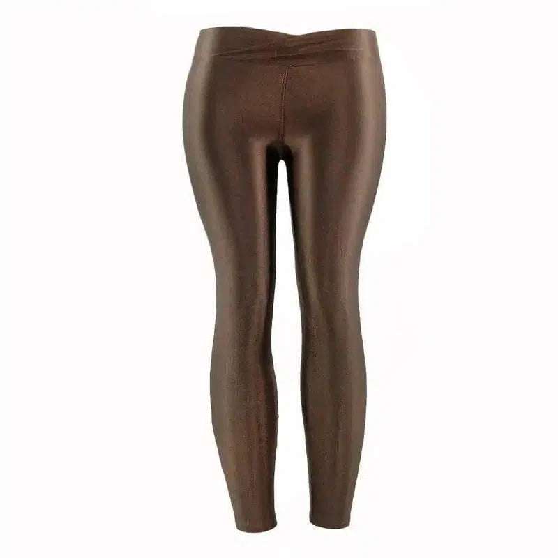 Summer Low Waist Stretch slim gloss trousers thin candy-Brown-13