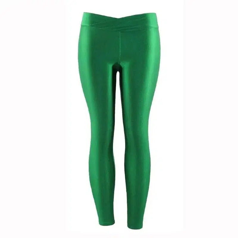 Summer Low Waist Stretch slim gloss trousers thin candy-Grass green-4