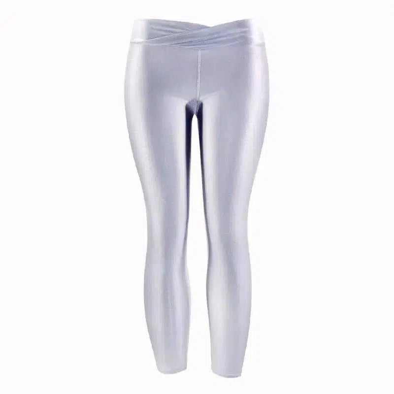 Summer Low Waist Stretch slim gloss trousers thin candy-Sliver-6