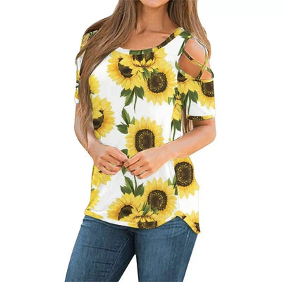 Cold Shoulder Floral Women's Casual Top-Photo Color-10