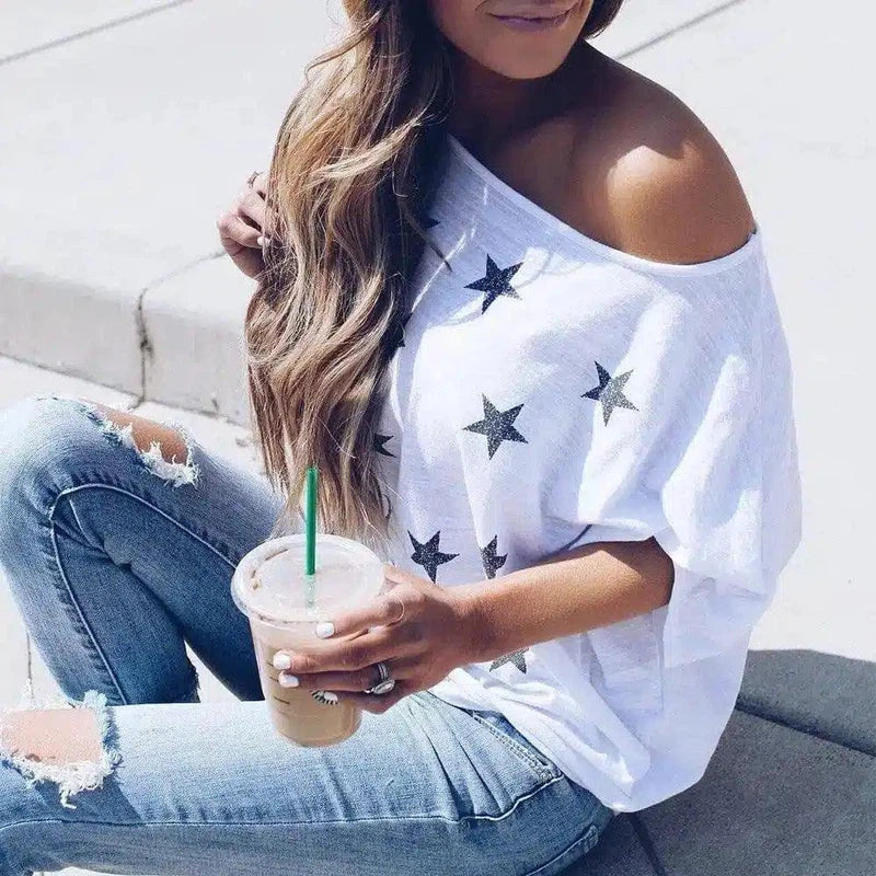 Women's Off-Shoulder Star Print Top-1