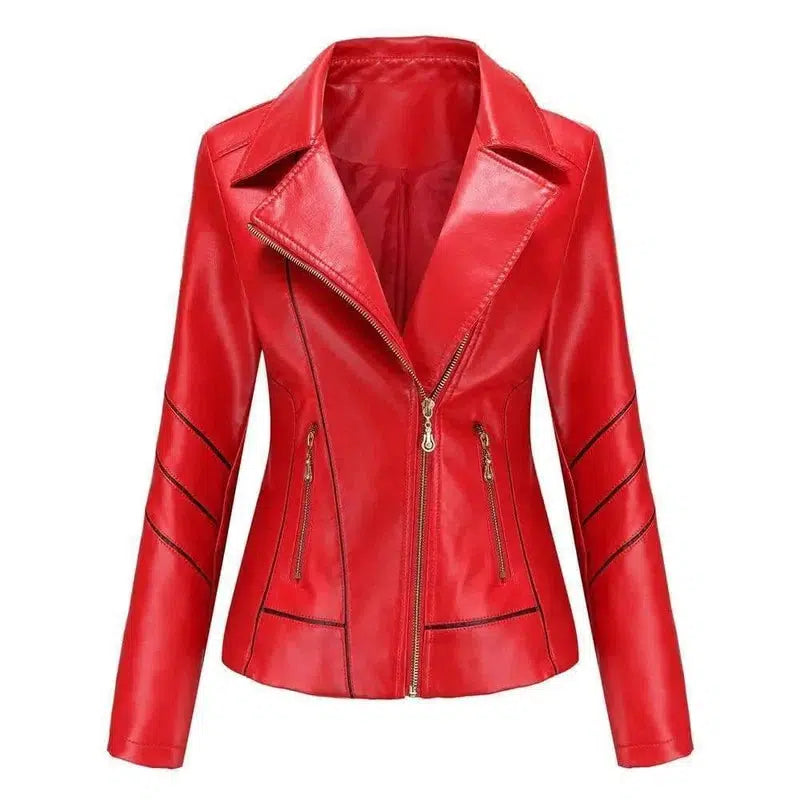 Thin Pu Short Coat Spring And Autumn Jacket-Red-4