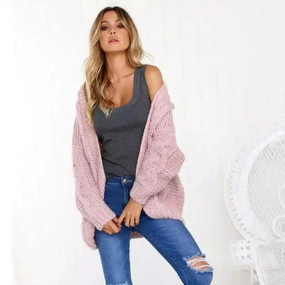 Cozy Knit Women's Cardigan Sweater-Pink-4