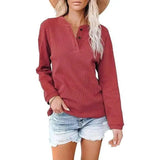 LOVEMI - Lovemi - Top Solid Color V-Neck Long-Sleeved T-Shirt Polo