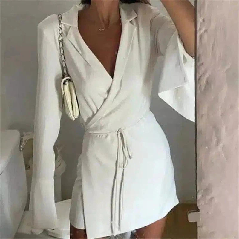 Women's V-Neck Wrap Dress with Belt-1