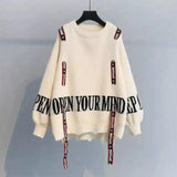 Lovemi -  Turtleneck sweater letter holes Hoodies LOVEMI Beige One size 