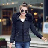 Fur Hooded Women's Winter Coat-Black-1