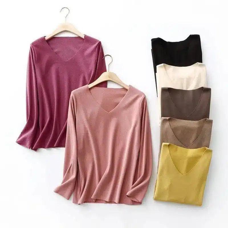 Women's V-Neck Long Sleeve Blouse-1