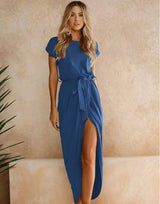 Lovemi -  Versatile Wrap Midi Dress in Assorted Colors Midi Dresses LOVEMI  Blue L 