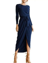Lovemi -  Versatile Wrap Midi Dress in Assorted Colors Midi Dresses LOVEMI  Navyblue L 