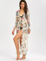Lovemi -  Vintage Womens Floral Print Long Kimono Blousse LOVEMI Beige S 