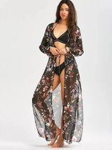 Lovemi -  Vintage Womens Floral Print Long Kimono Blousse LOVEMI Black S 
