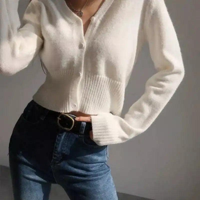 LOVEMI - Lovemi - Waist Cropped Sweater Coat Top