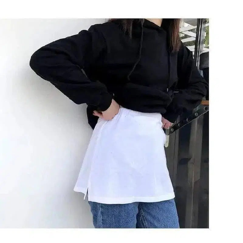 Wear a Fake Hem Sweatshirt With a Hem Skirt Casual Bottoming-White-3