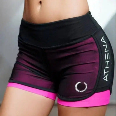 Women Casual Short for Workout - Fake Two Sports Shorts-Pink-10