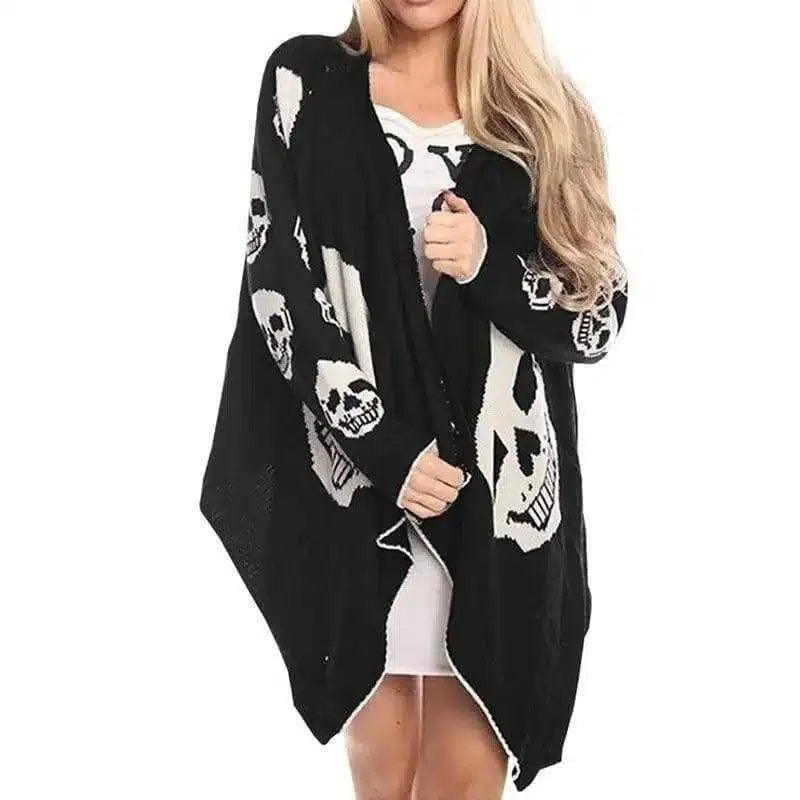 Women Ladies Fashion Shawl Printed Skulls Casual-Black-1