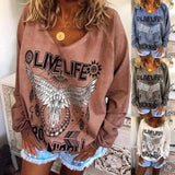 LOVEMI - Lovemi - Women Loose Round Neck Printed Sweater