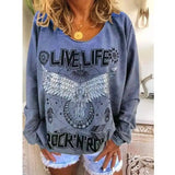 Lovemi -  Women Loose Round Neck Printed Sweater Hoodies LOVEMI Blue S 