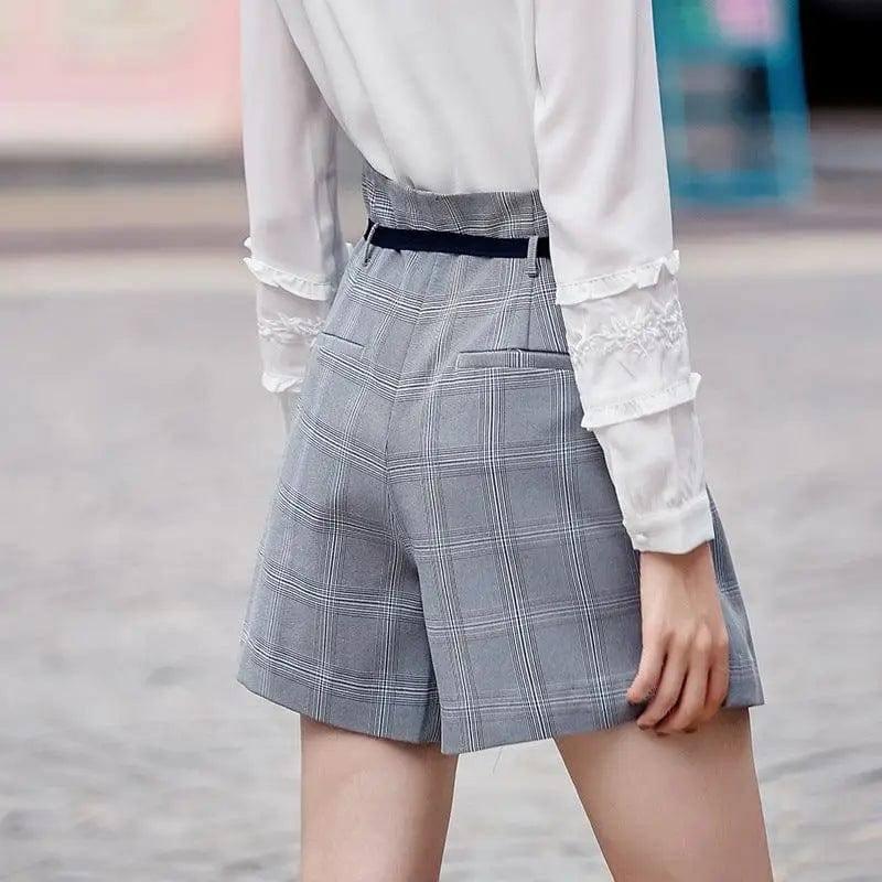 LOVEMI - Lovemi - Women Plaid Wide Thigh Shorts