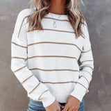 LOVEMI - Lovemi - Women Round Neck Striped Long Sleeve Pullover