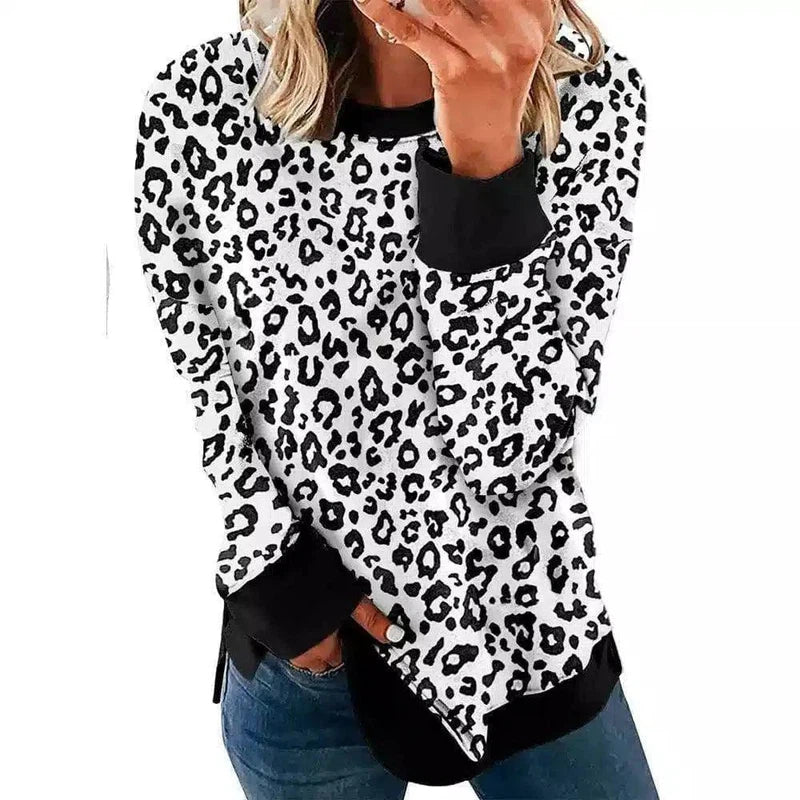 Women's Leopard Print Casual Top-White-7