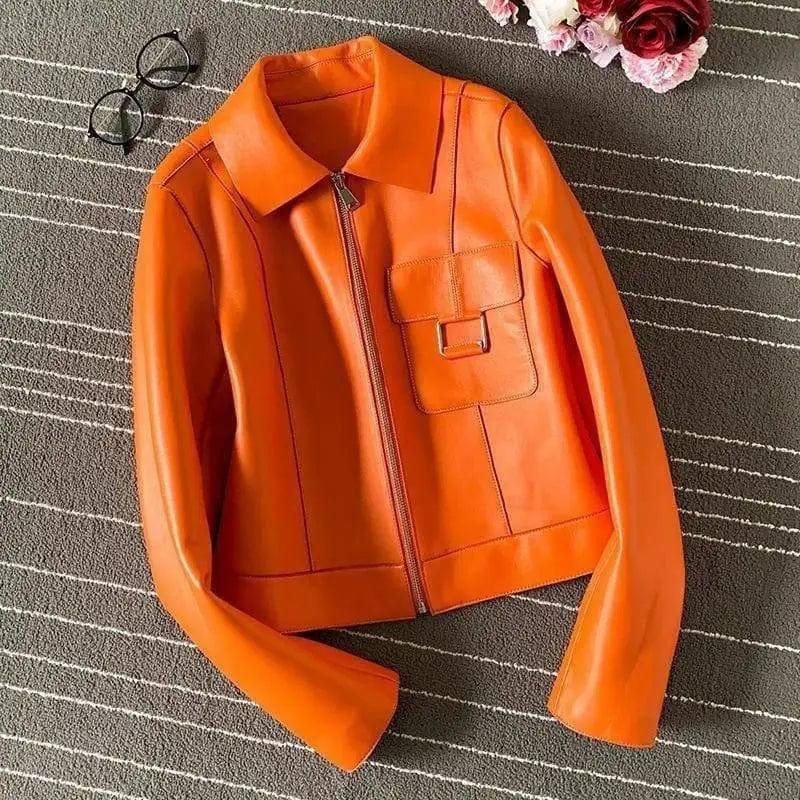 Women's leather jacket-Orange-1