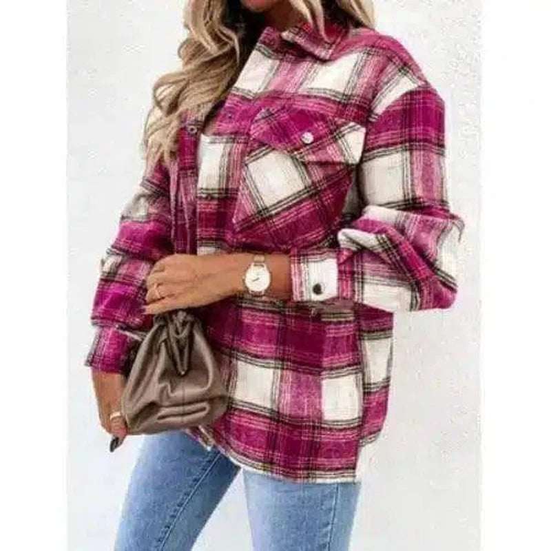 LOVEMI - Lovemi - Women's Long-sleeved Plaid Print Mid-length Shirt