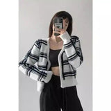 LOVEMI - Lovemi - Women's Mohair Check Color-block Knitted Cardigan