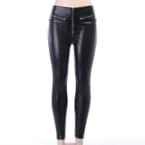 Women's Peach Hip Leather Pants, High Waist, Tight-Black-1