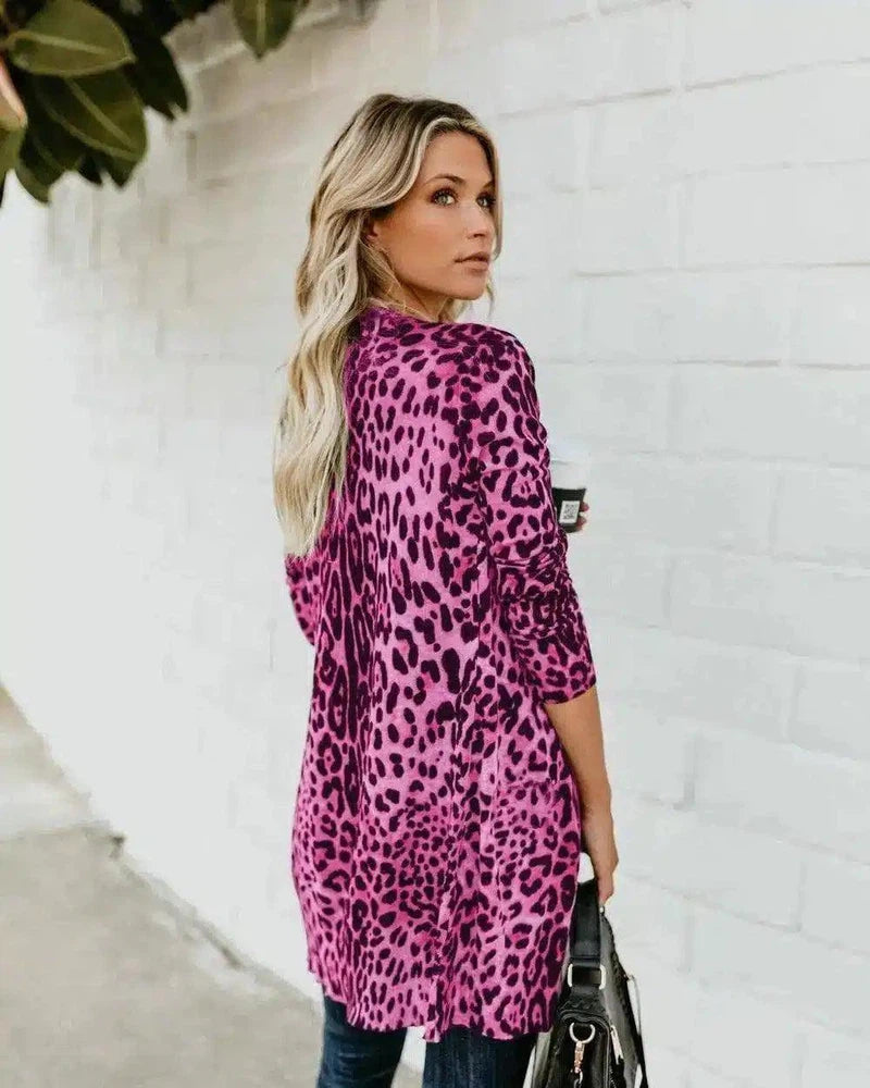 Leopard Print Cardigan for Women-Pink-5