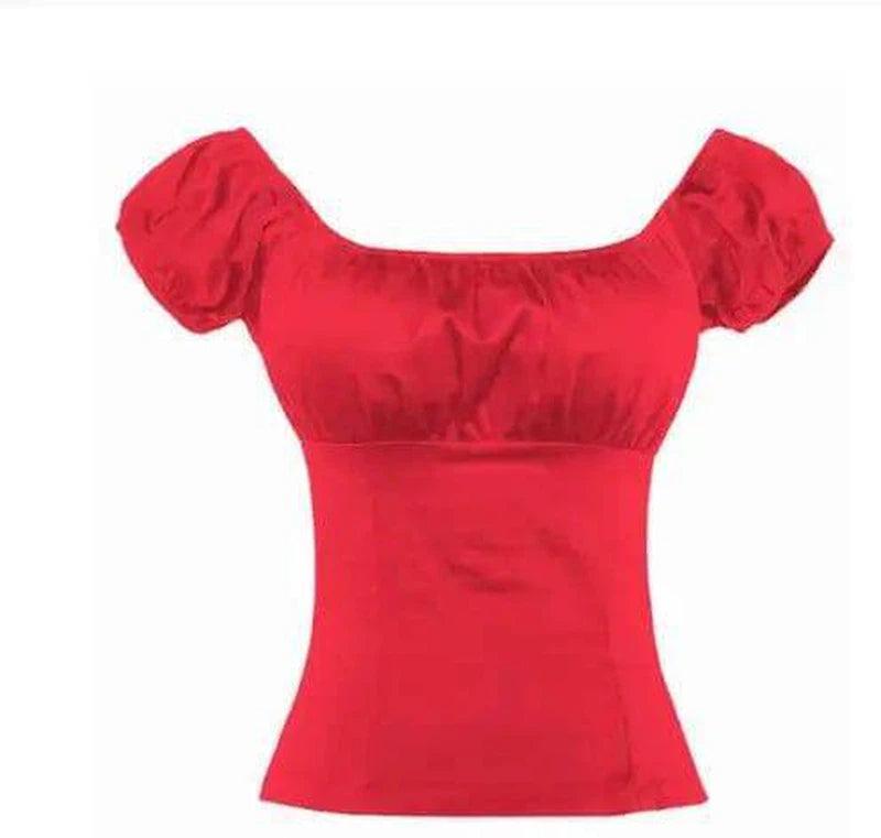 Women's Off-Shoulder Elastic Top-Red-2