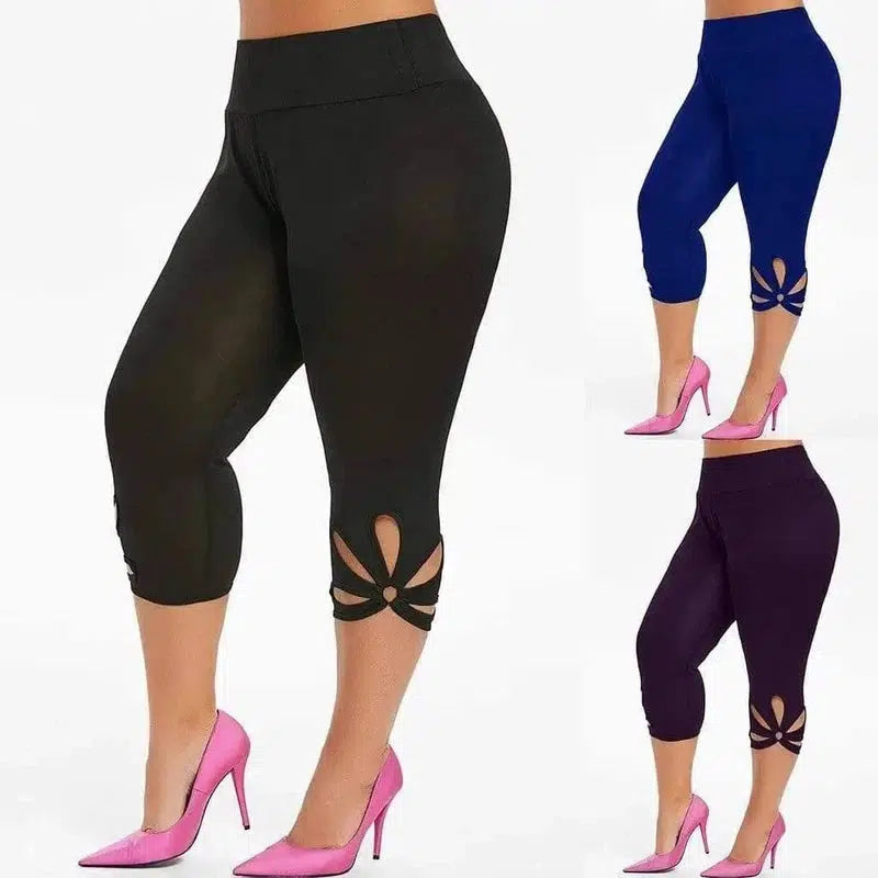 Women's solid color hollowed-out plus-size yoga leggings-1