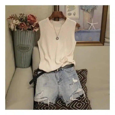 Sleeveless Knit Crop Top for Casual Wear-Khaki-3