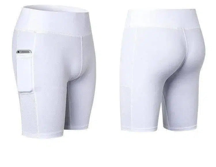 Women's Yoga Shorts Side Pockets Fitness Running Elastic-White-32