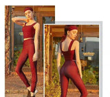 Women's Checkered Yoga Outfit with Headband-Red-2