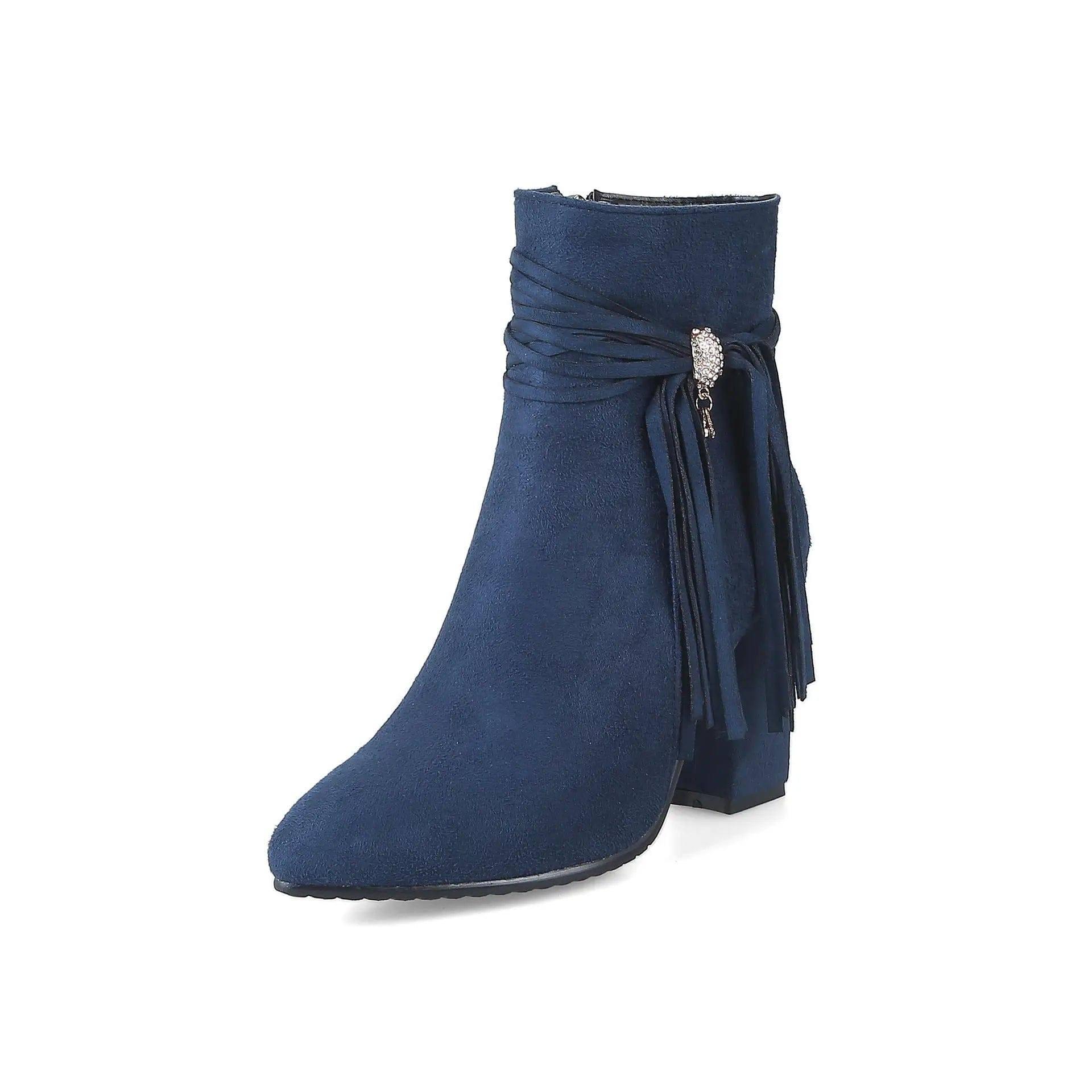 Low heel suede ankle boots women England-Blue-1