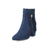 Low heel suede ankle boots women England-Blue-1