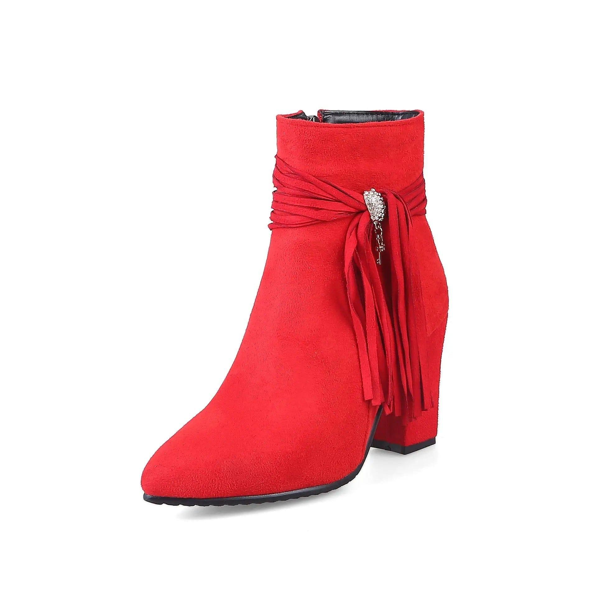 Low heel suede ankle boots women England-Red-6