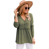 LOVEMI Ltop ArmyGreen / S Lovemi -  Independent Station Hot Sale Waffle Stitching Long-sleeved