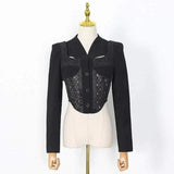 LOVEMI Ltop Black / M Lovemi -  V-neck hollow lace stitching suit