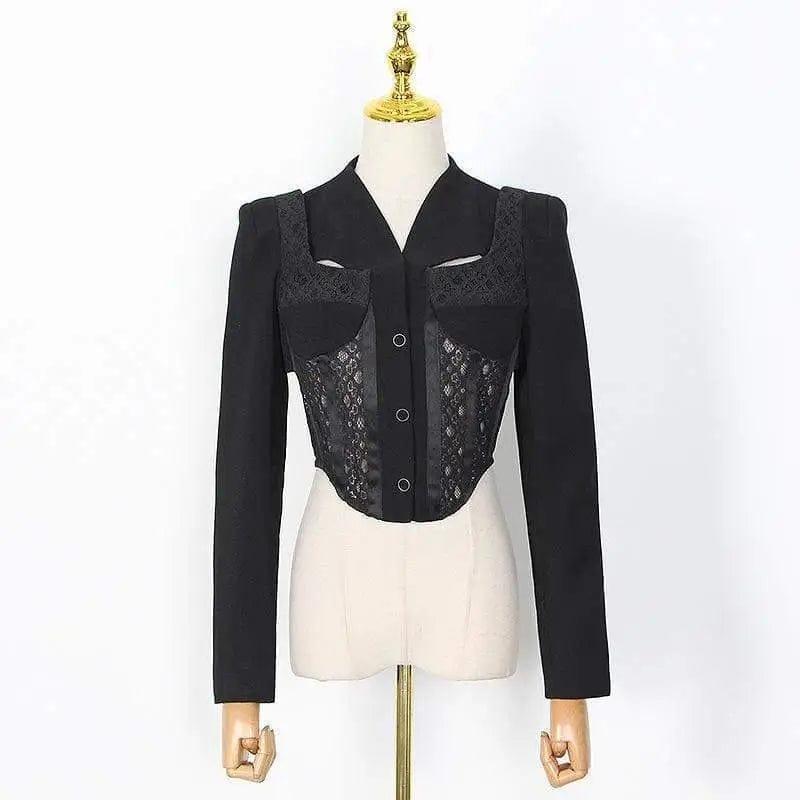 LOVEMI - V-neck hollow lace stitching suit