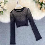 LOVEMI Ltop Black / One size Lovemi -  See-through Mesh Hollow Solid Color Pullover Long Sleeve