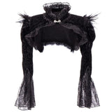 LOVEMI Ltop Black / S Lovemi -  Feather Shawl Ultra Short Standing Collar Flared Sleeve Coat