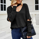 LOVEMI  Ltop Black / S Lovemi -  Sleeve Zipper Solid Color And V-neck Halter Sweater For Women