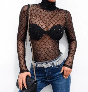 LOVEMI Ltop Black1 / L Lovemi -  Perspective mesh half-high collar bottoming shirt