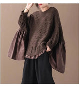 LOVEMI Ltop Coffee color / One size Lovemi -  Pleated patch bat shirt