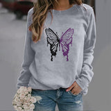LOVEMI  Ltop Gray / XS Lovemi -  Fashion Colorized Butterfly Round Neck Sweater Printed Sports Top