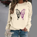 LOVEMI  Ltop Khaki / XS Lovemi -  Fashion Colorized Butterfly Round Neck Sweater Printed Sports Top