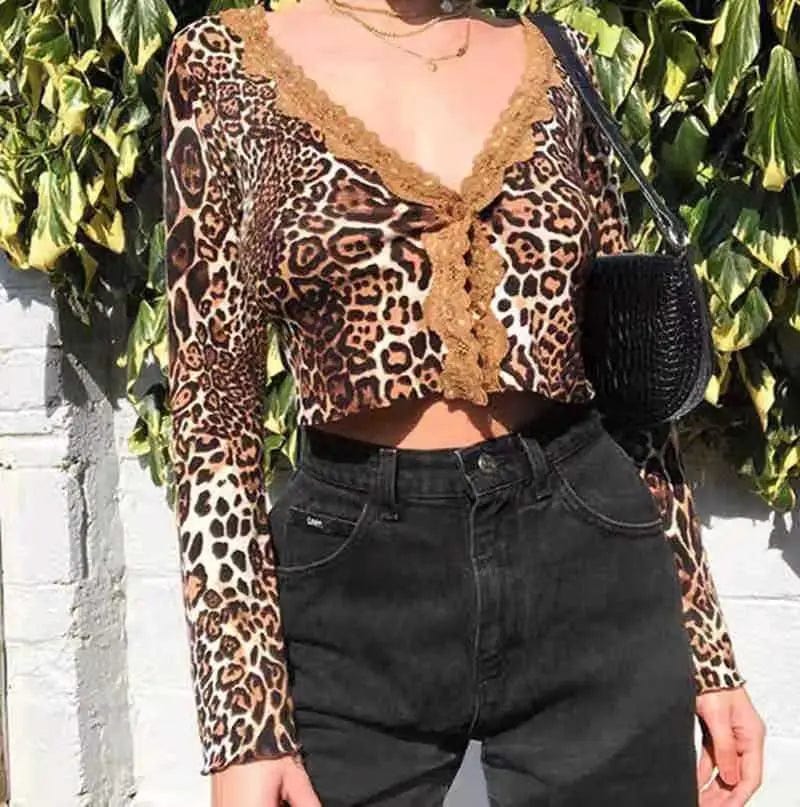 LOVEMI Ltop Leopard / L Lovemi -  Popular Sexy Leopard Print Knotted Cardigan Top Shirt