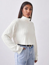 LOVEMI  Ltop Lovemi -  High Collar Long Sleeve Knitted Solid Loose Sweater For Women